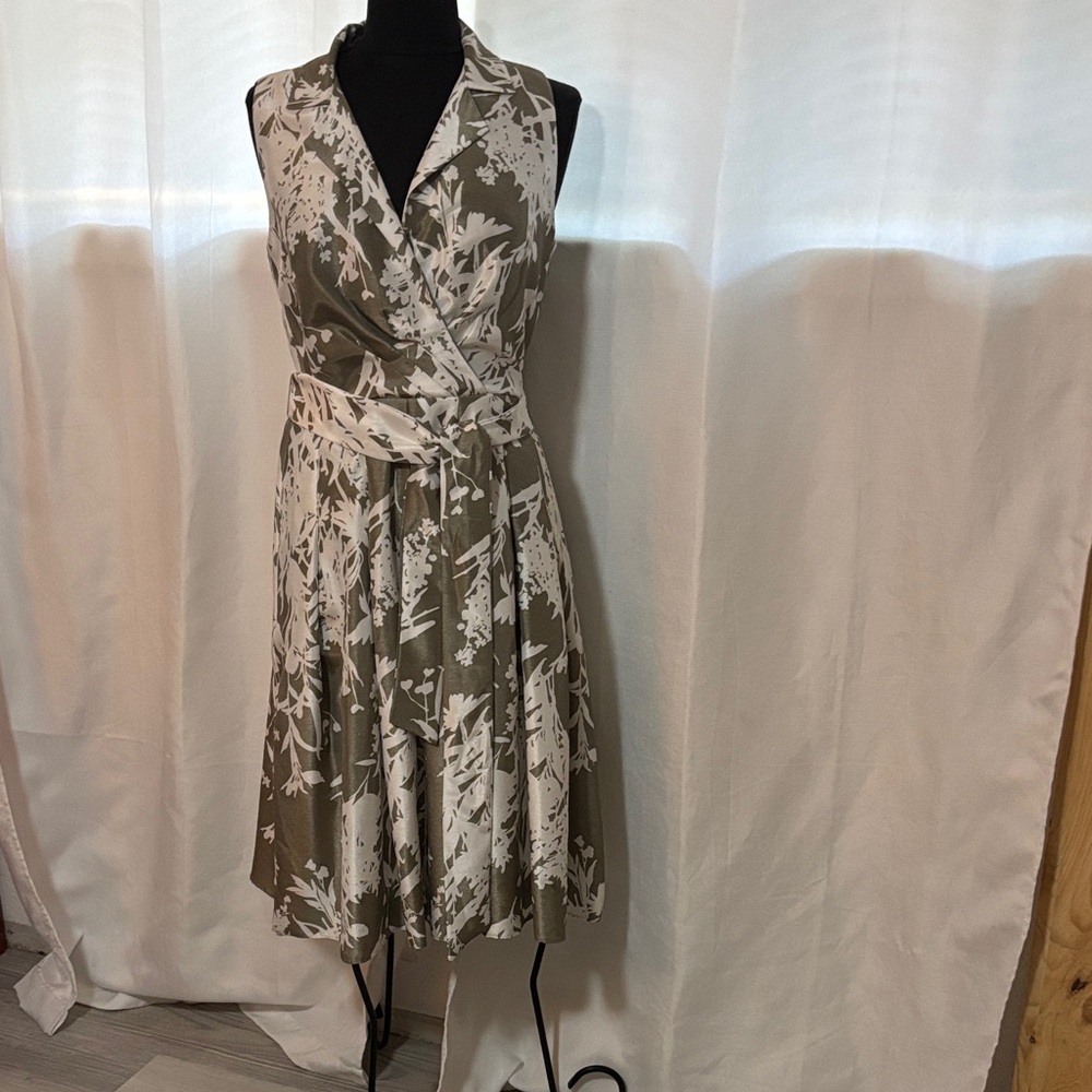 Elegant Olive and White Wrap Dress